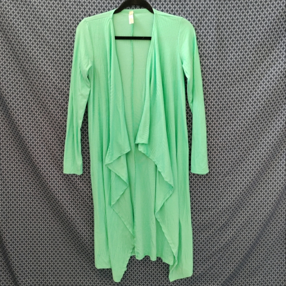 Hot luxy Couture - Long sleeve bright teal long flowy ribbed cardigan. Size- XL
